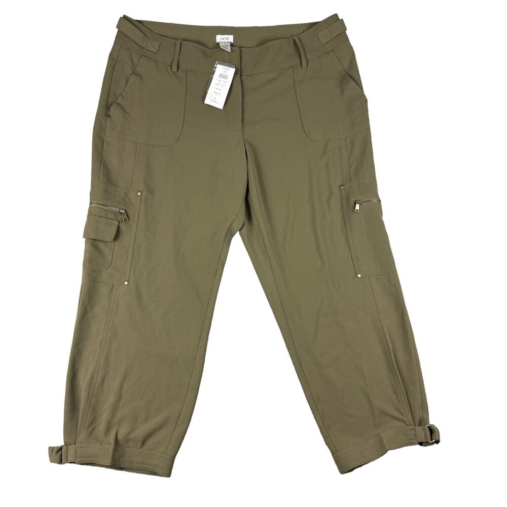 Cache Pants Women's 12 Olive Green Capri Stretch Crop Ankle Strap Pockets NWT